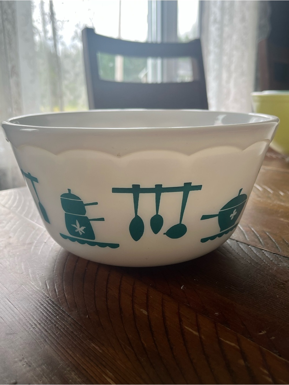 Set of 2 Vintage 50s MCM Hazel Atlas Turquoise Kitchen Utensil Milk Glass Bowl
